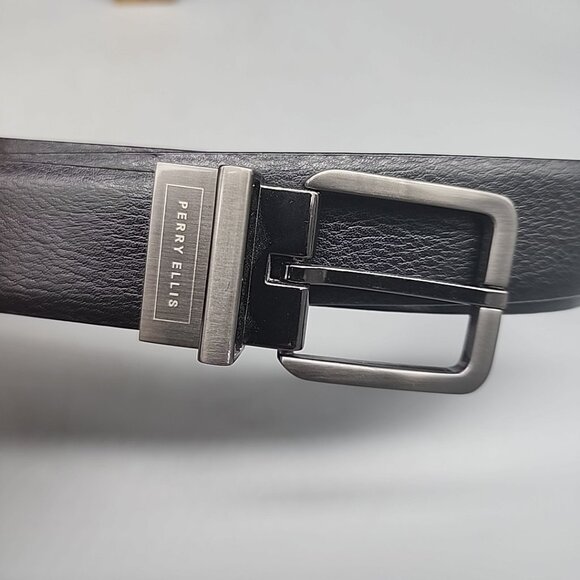 NWT Perry Ellis Mens Leather Belt 46 Black - Picture 1 of 5